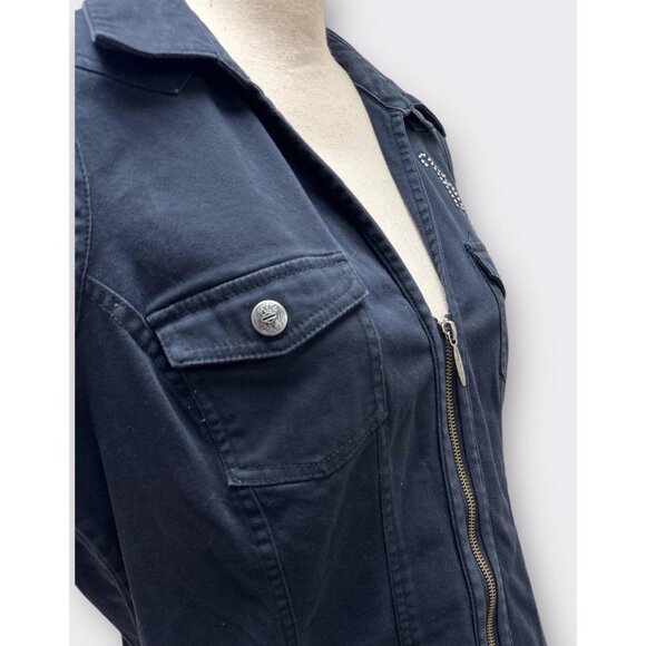 Harley Davidson Woman XL Black Denim Sleeveles Vest Biker Rhinestone Embellished - Picture 4 of 6